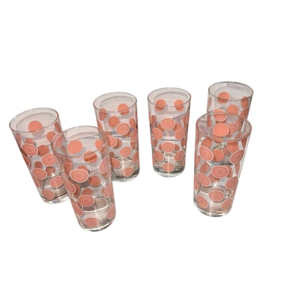 Homer Laughlin Fiesta Dots Circle Tumblers Set of 6 Peach /pink Dots Retired 6” - Picture 4 of 14